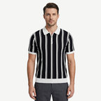 Striped knit polo with zip collar for men