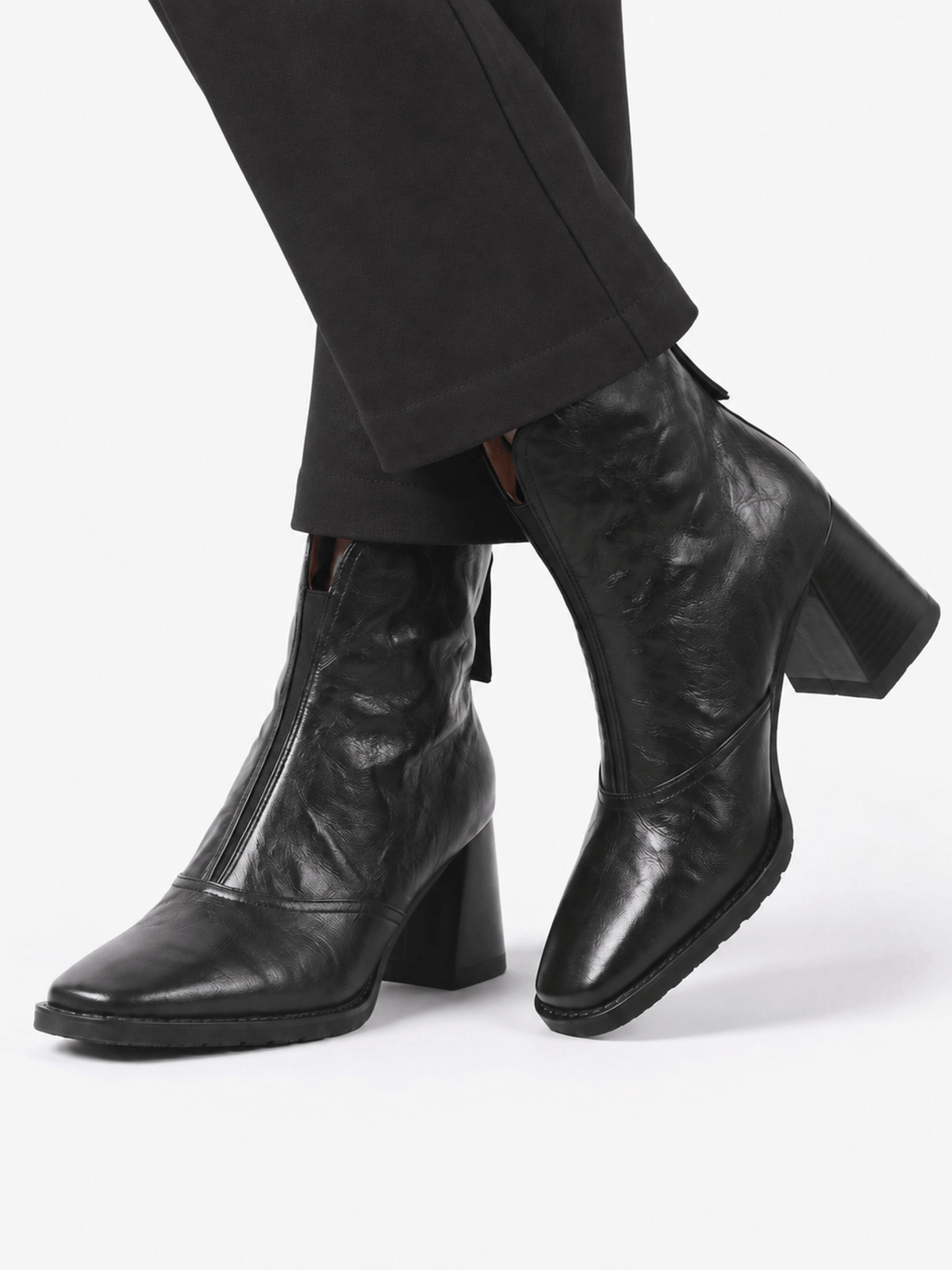 Bottines Femme en Cuir à Talon Carré Zippées