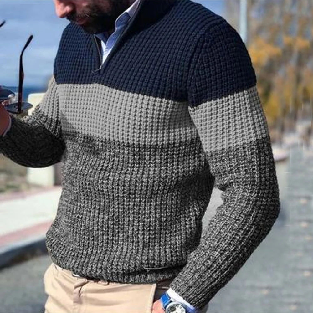 Pull élégant en tricot à trois tons pour hommes