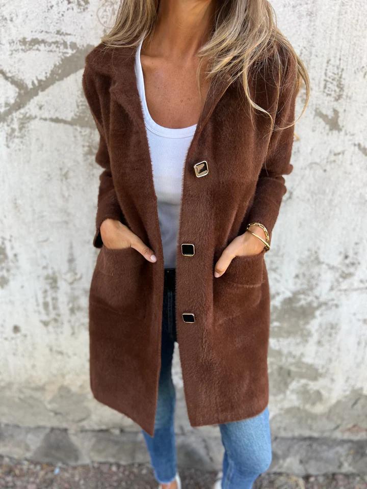 Manteau long en tricot flou avec poches pour femme