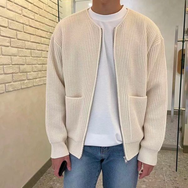 Cardigan décontracté en tricot côtelé pour hommes