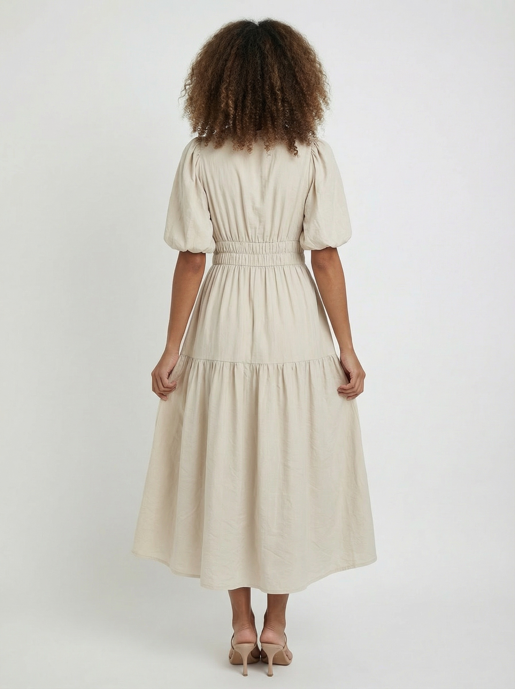 Robe midi élégante à manches bouffantes pour femme