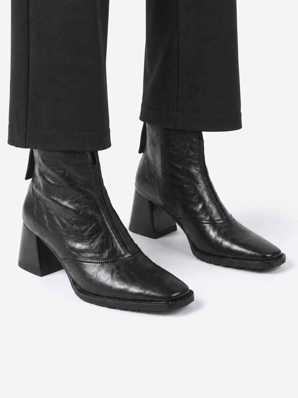 Bottines Femme en Cuir à Talon Carré Zippées