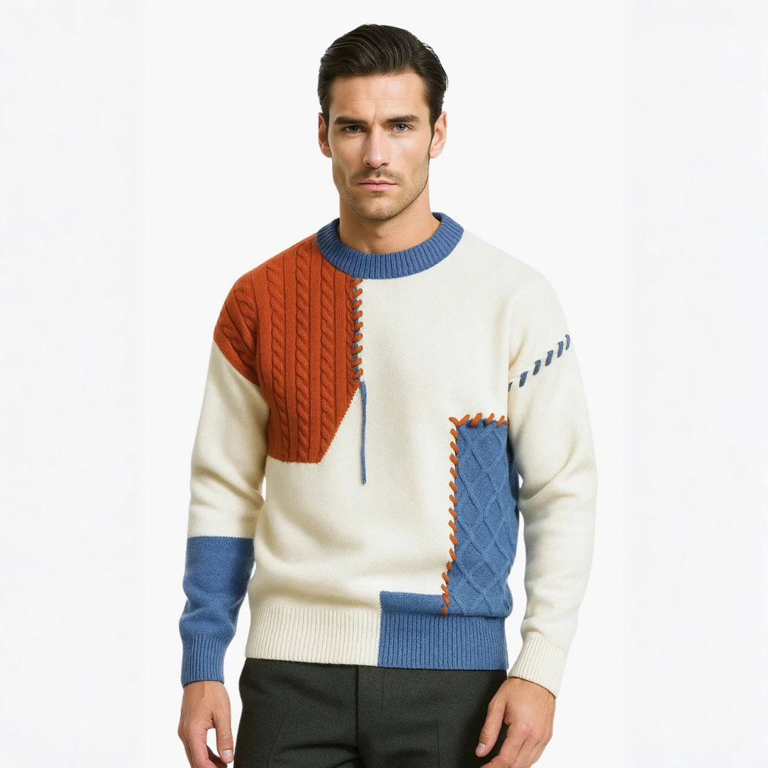 Pull homme tricolore en maille texturée