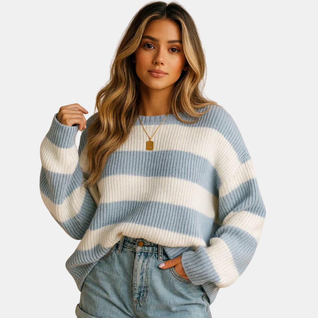 Pull femme à rayures larges en maille douce