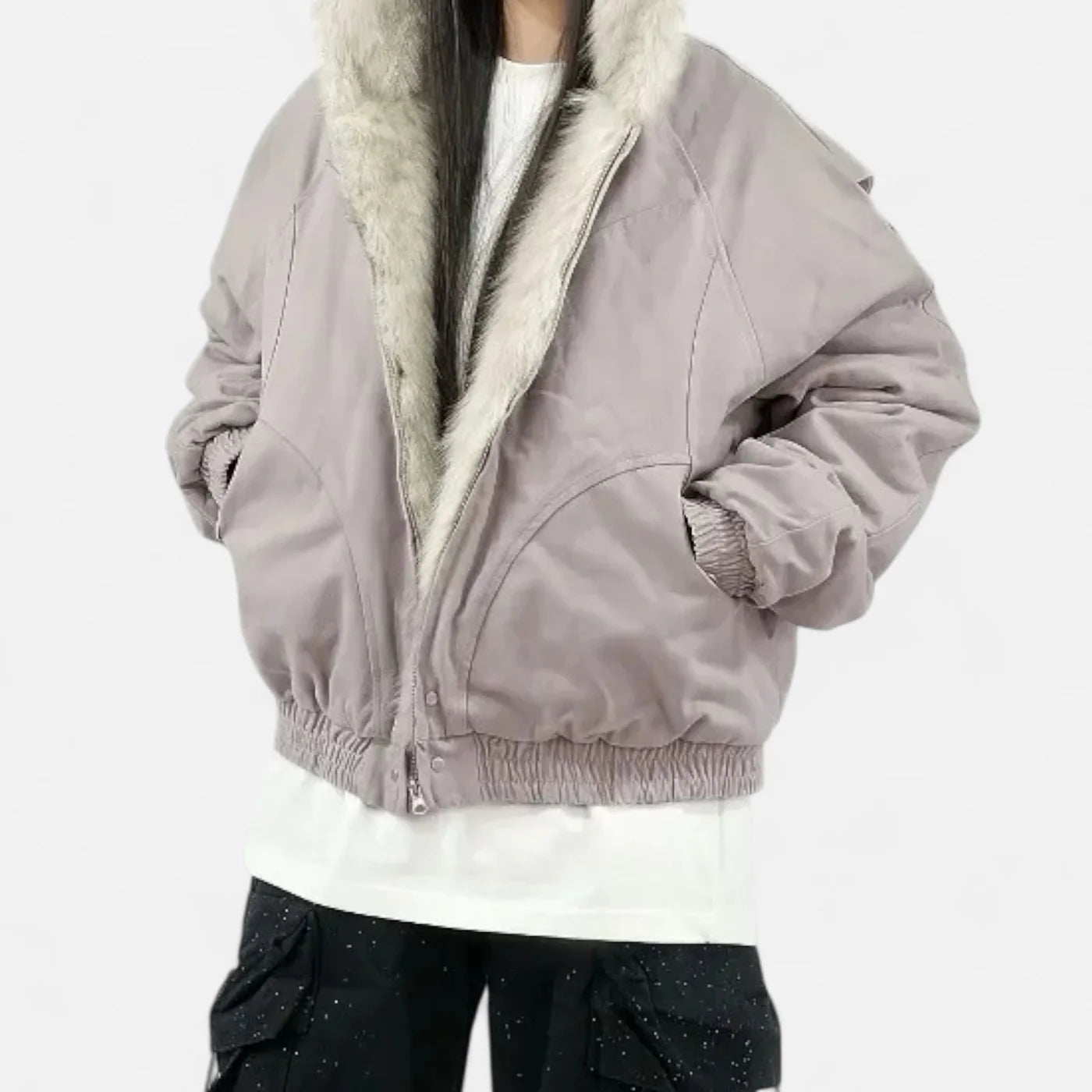 Manteau d’hiver à capuche pour femme – col en fourrure style vintage