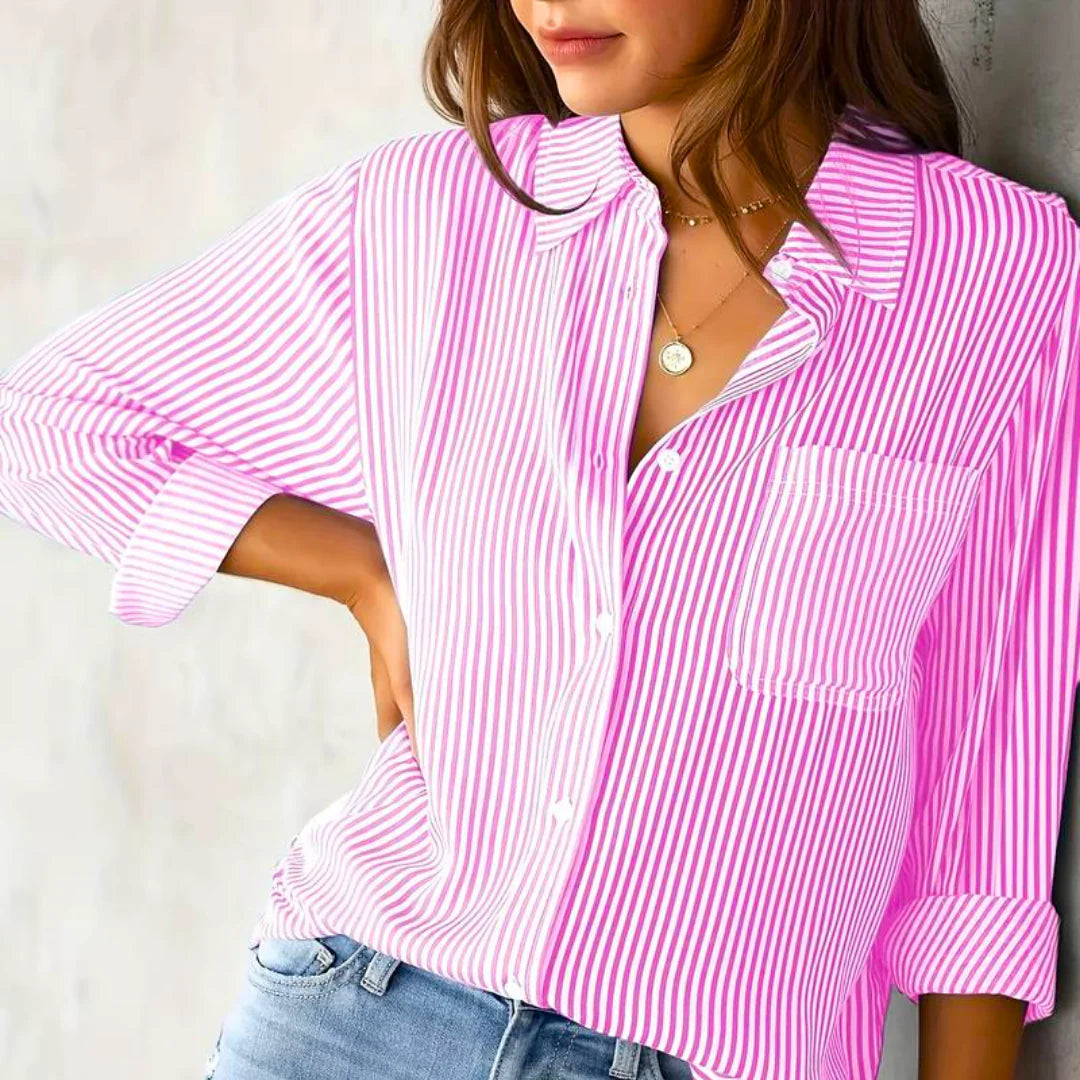 Chemise boutonnée classique à rayures pour femmes