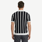 Striped knit polo with zip collar for men