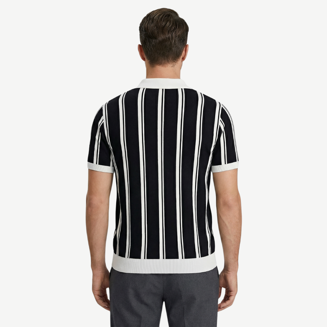 Striped knit polo with zip collar for men