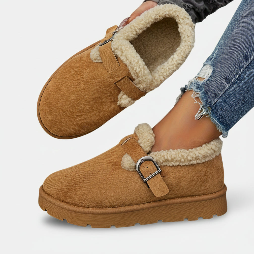 Mules d’hiver fourrées à boucle pour femme