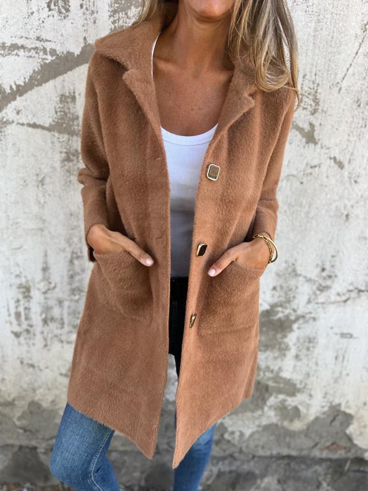 Manteau long en tricot flou avec poches pour femme