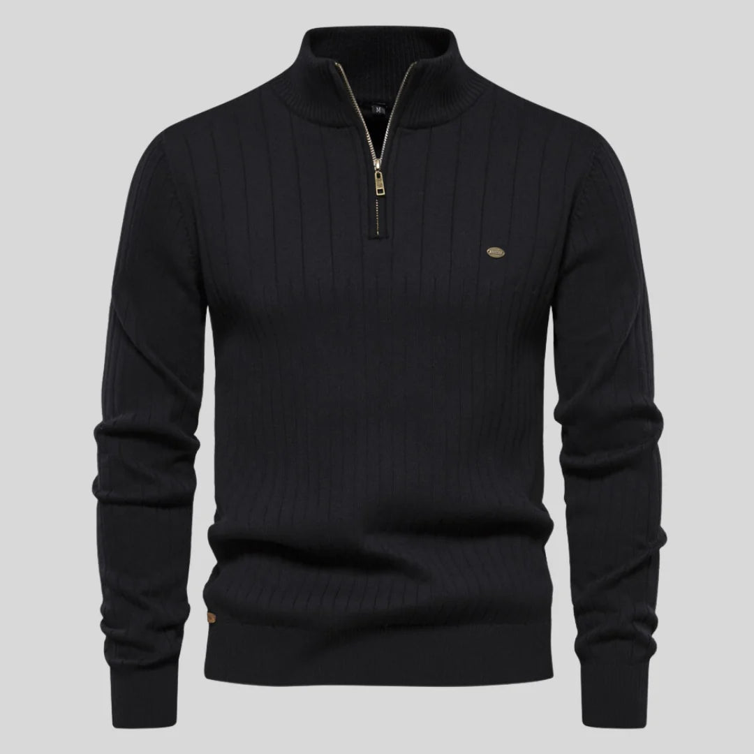 Pull côtelé demi-zip classique pour hommes