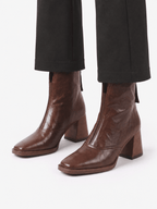 Bottines Femme en Cuir à Talon Carré Zippées