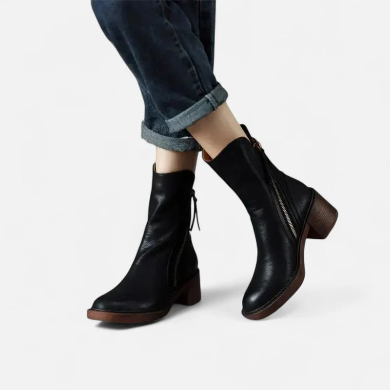 Bottines en cuir pour femme avec talon bloc
