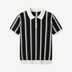 Striped knit polo with zip collar for men