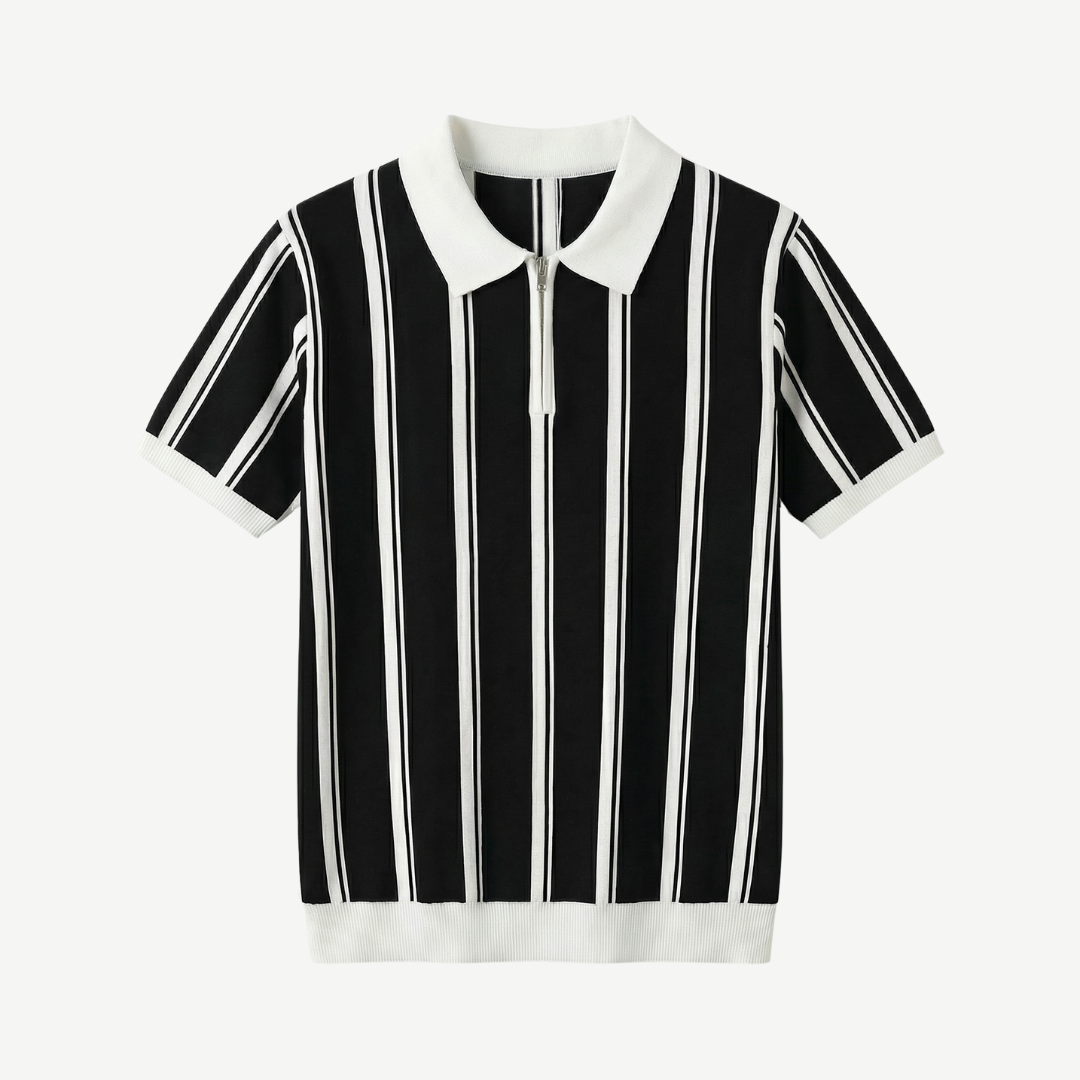 Striped knit polo with zip collar for men