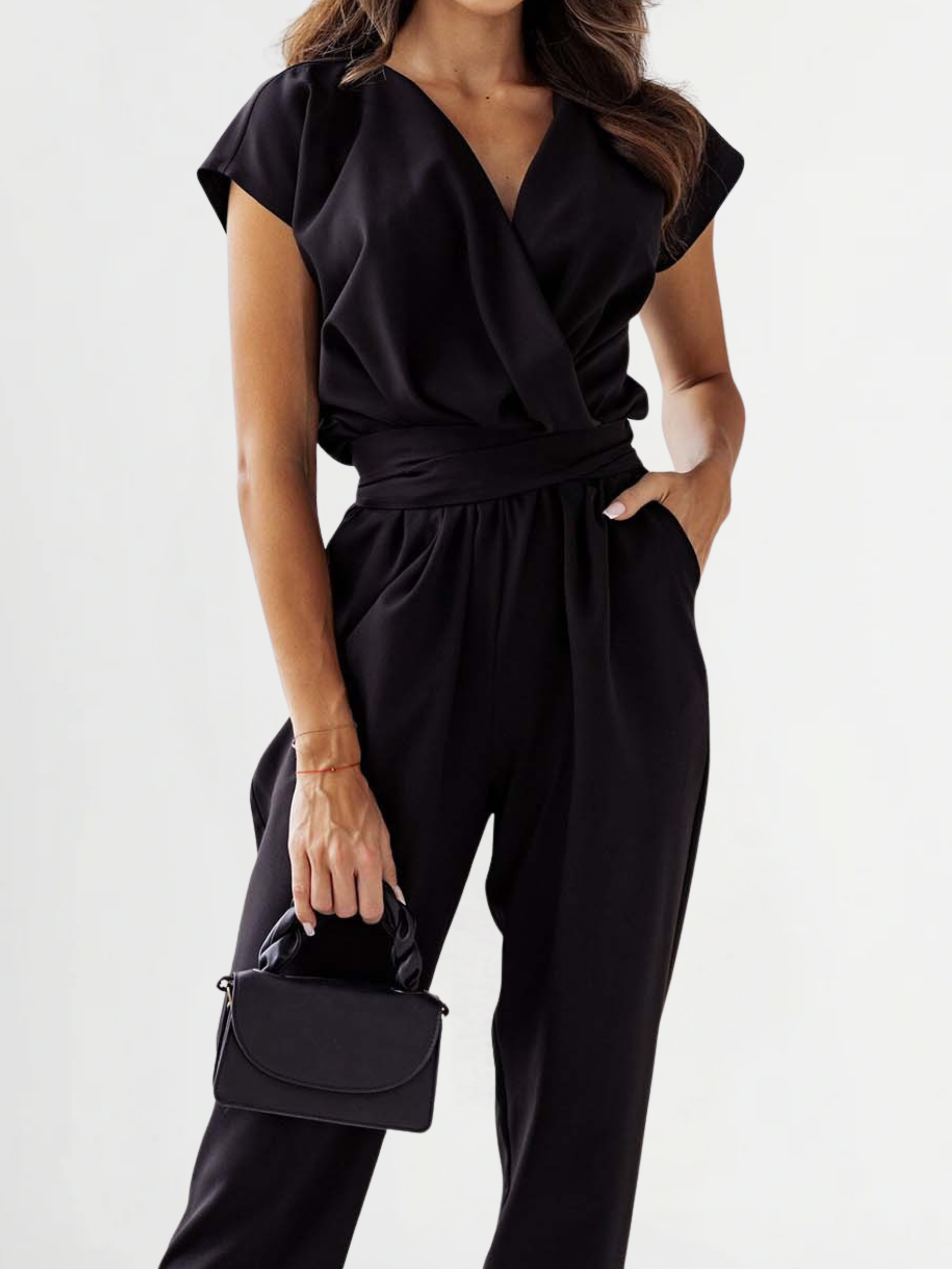 Elegant chic women's jumpsuit – flowy pants with defined waist