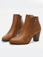Bottines Femme Talon Carré Bout Pointu Zip Latéral