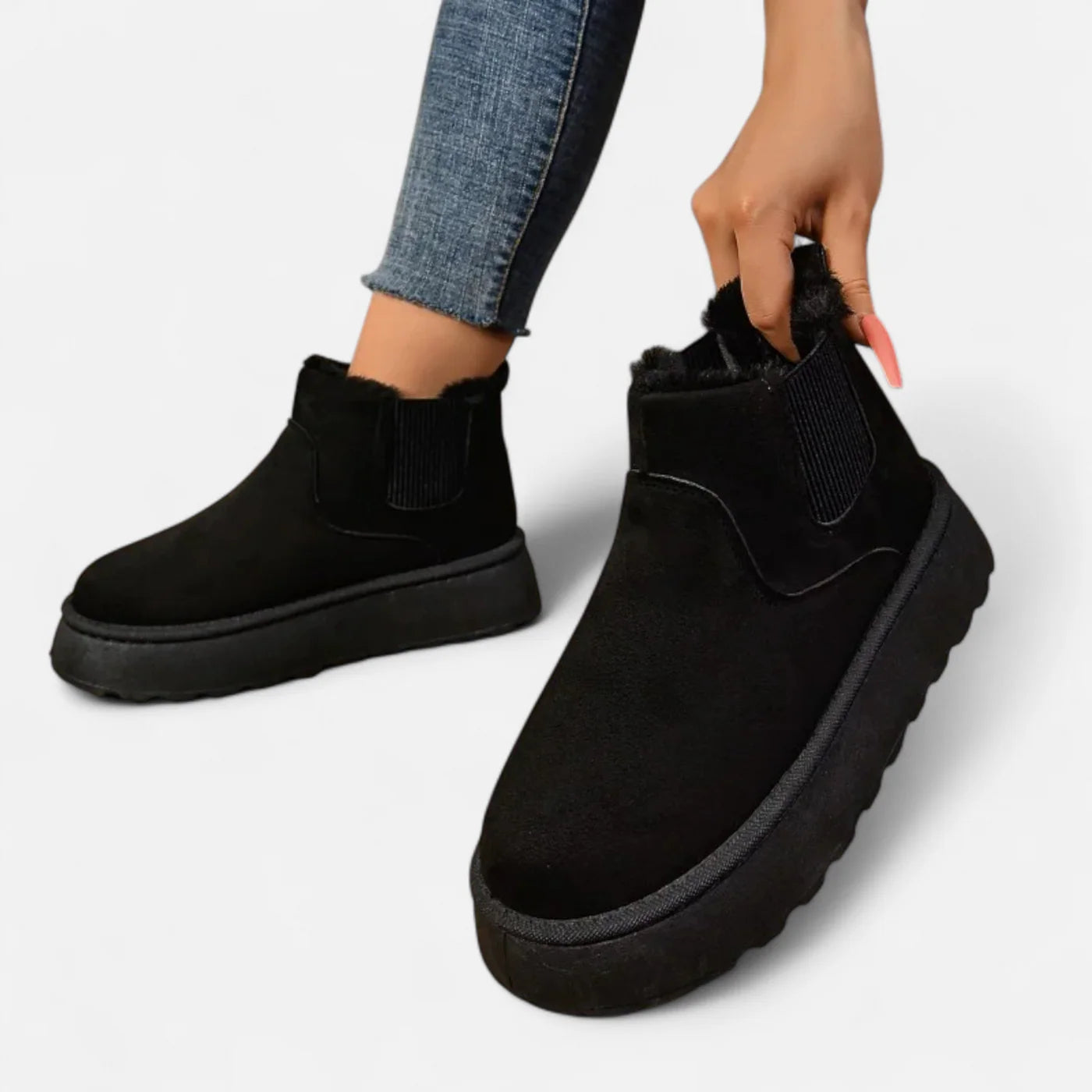 Bottines courtes à plateforme en peluche pour femme