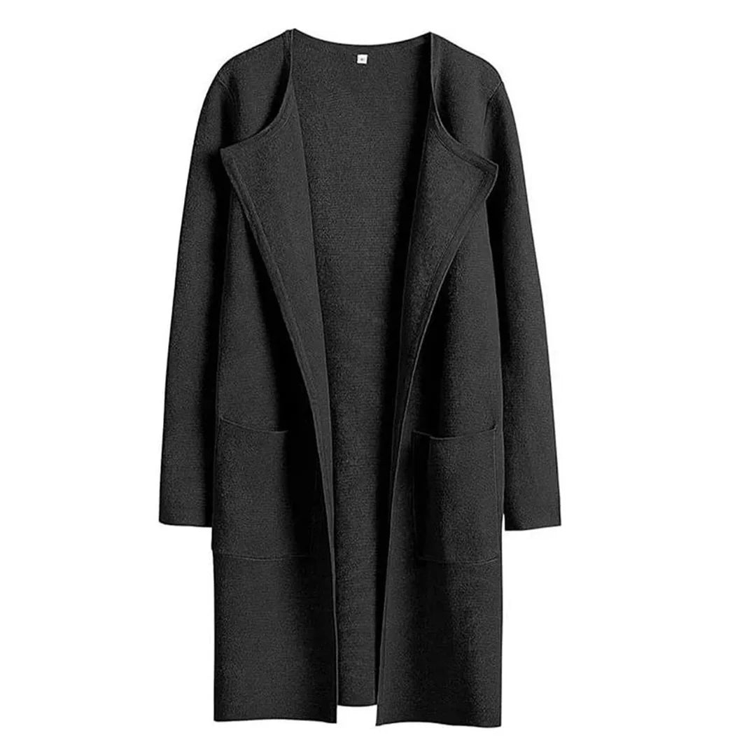 Cardigan long ouvert en tricot avec poches pour femmes