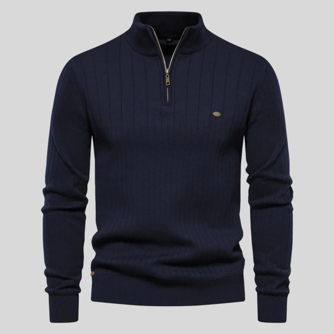 Pull côtelé demi-zip classique pour hommes