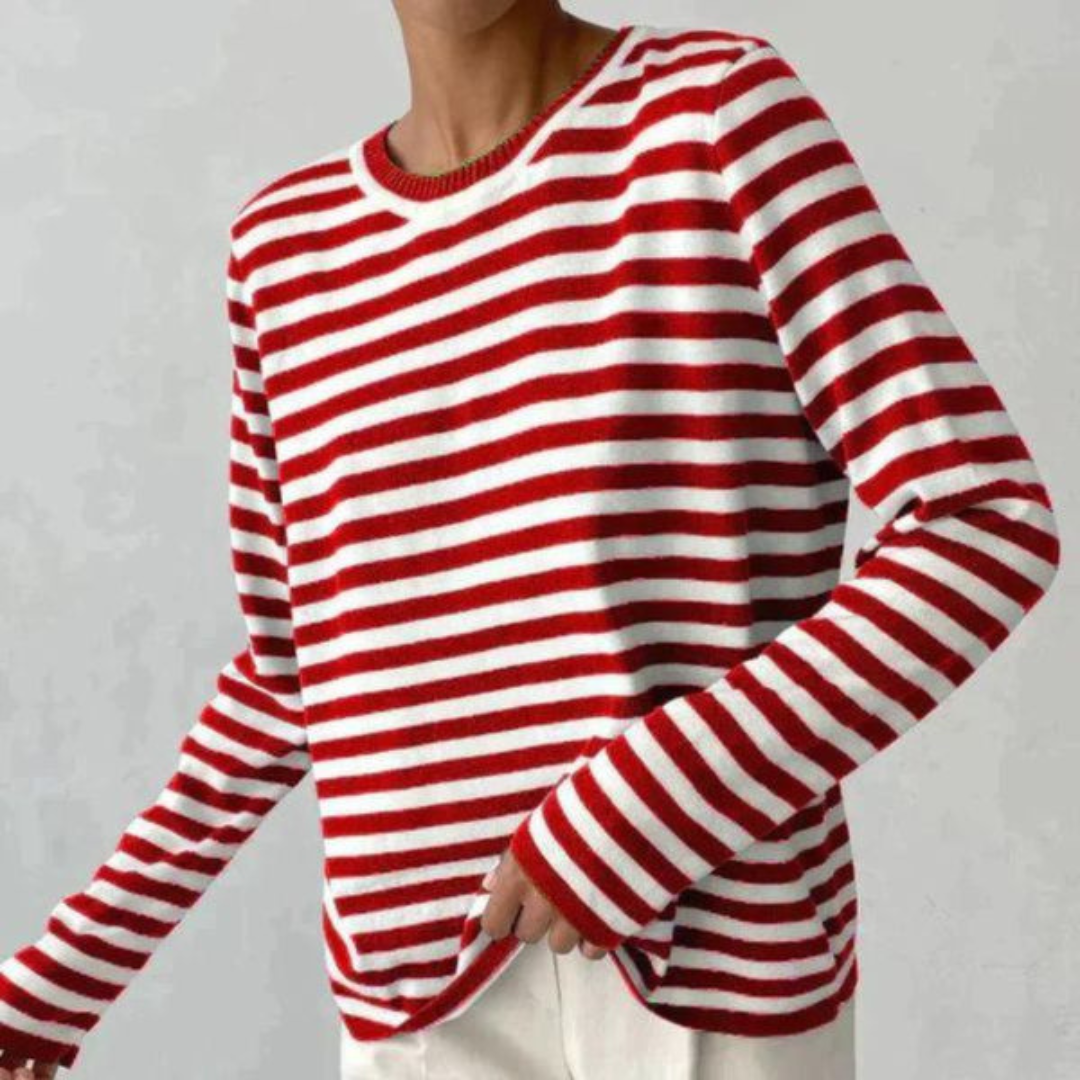 Pull femme rayé coupe décontractée en maille douce