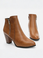 Bottines Femme Talon Carré Bout Pointu Zip Latéral