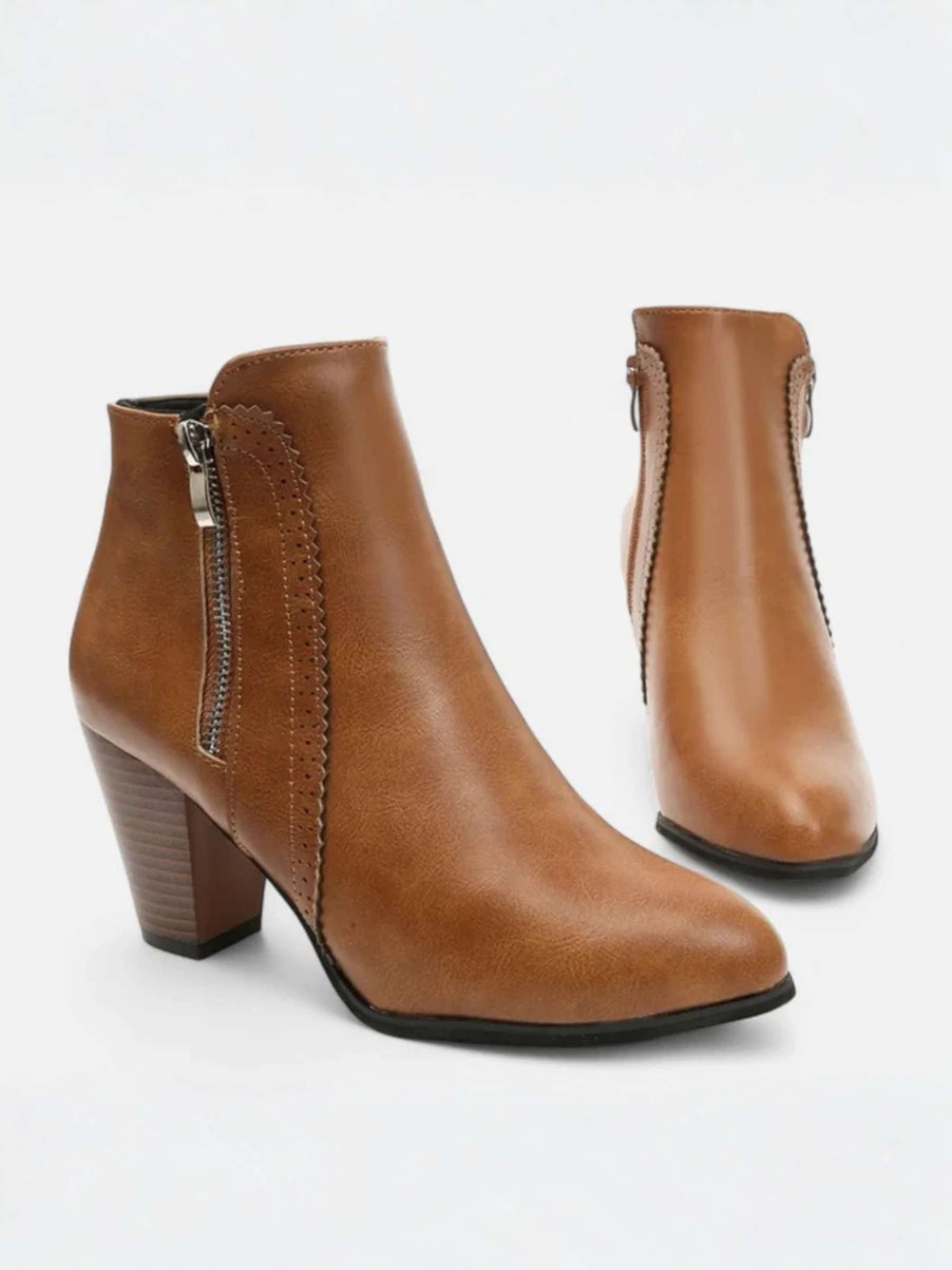 Bottines Femme Talon Carré Bout Pointu Zip Latéral