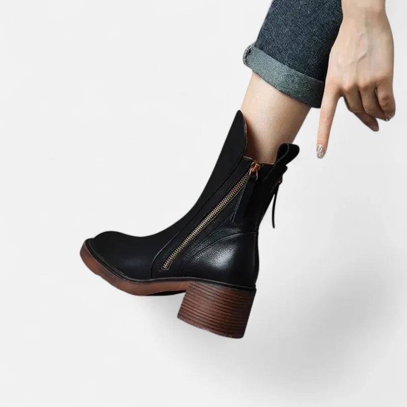 Bottines en cuir pour femme avec talon bloc