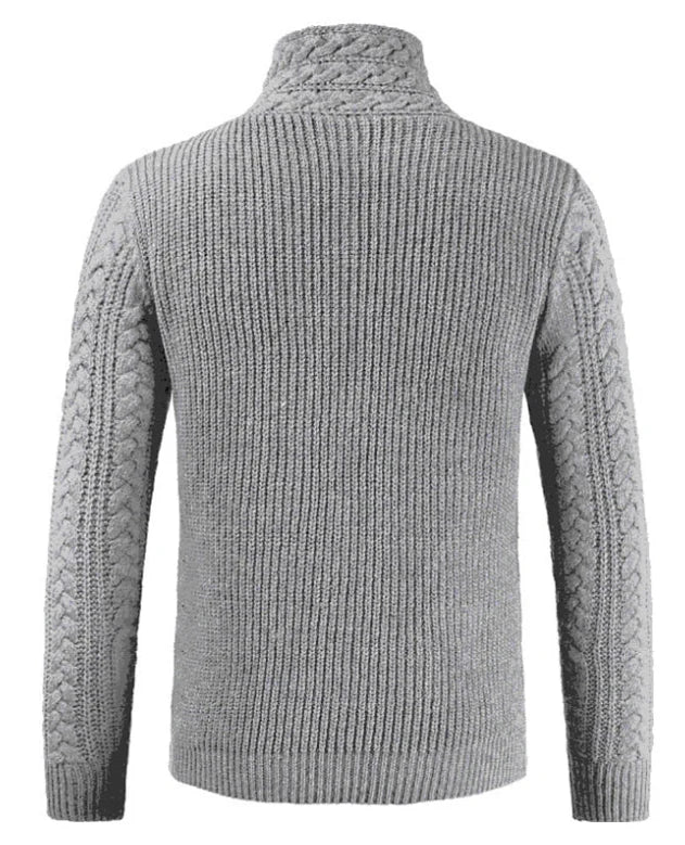 Pull en maille torsadée pour hommes avec col à boucles asymétriques