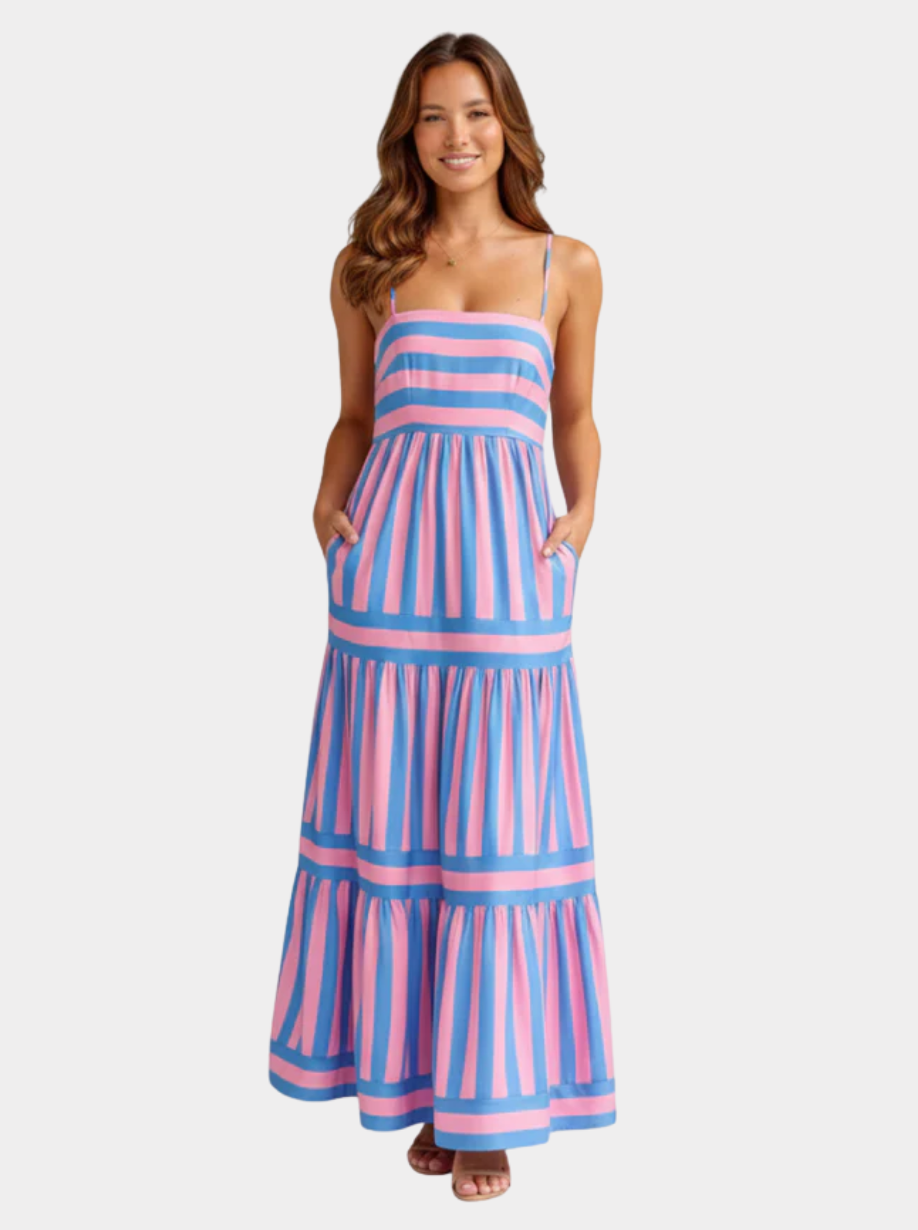 Robe longue rayée à fines bretelles pour femme