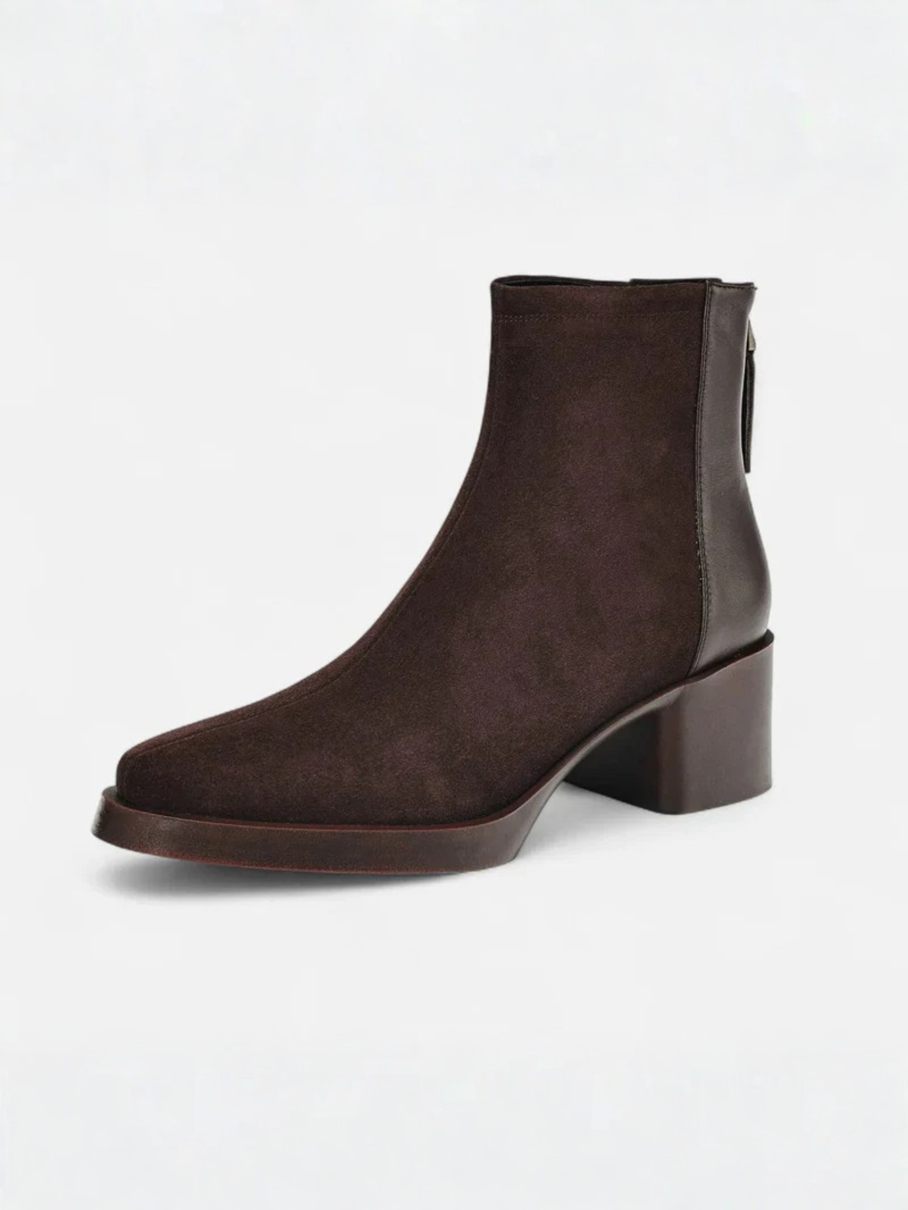 Bottines en daim pour femme à talon moyen et bout carré