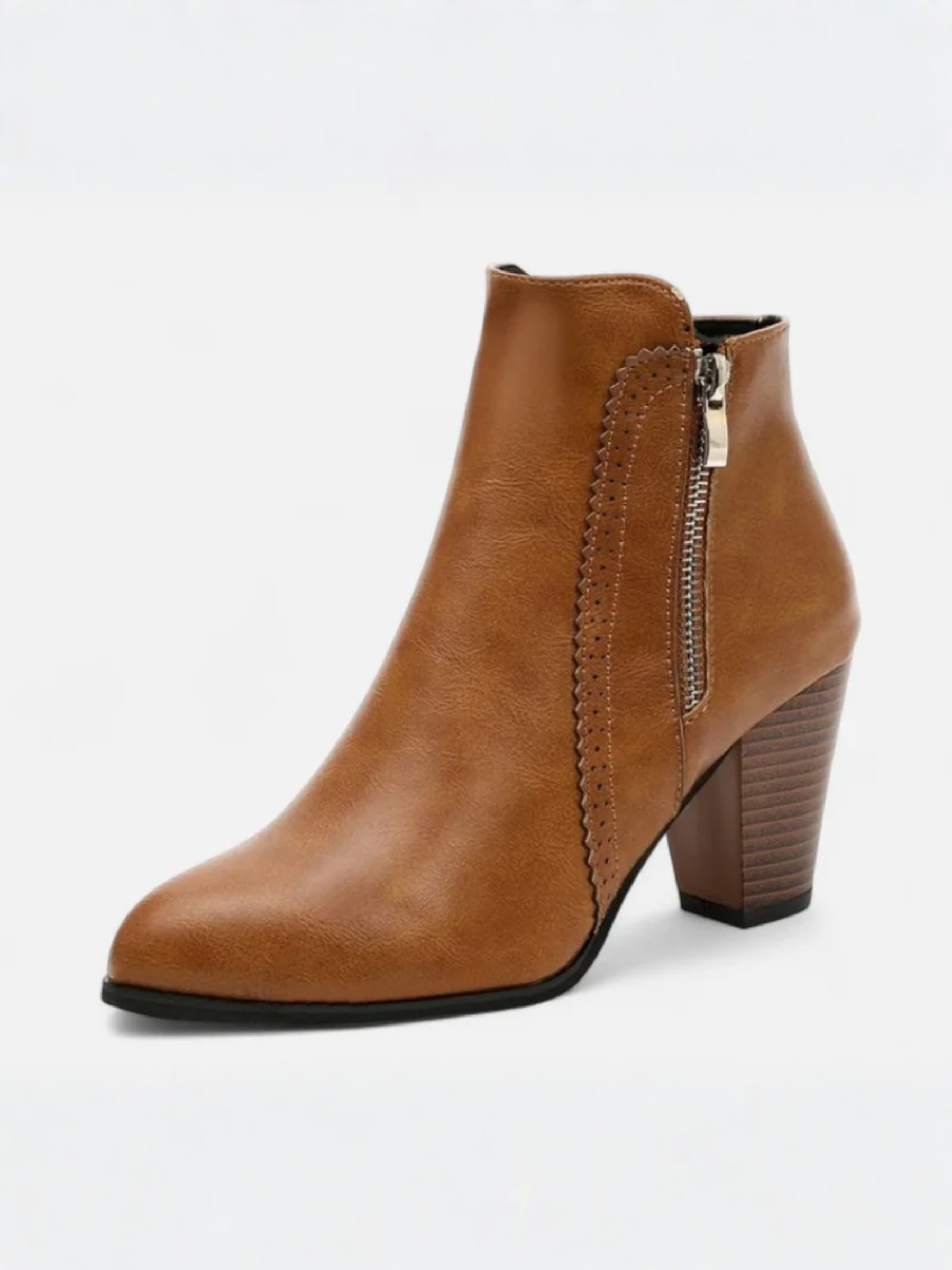 Bottines Femme Talon Carré Bout Pointu Zip Latéral