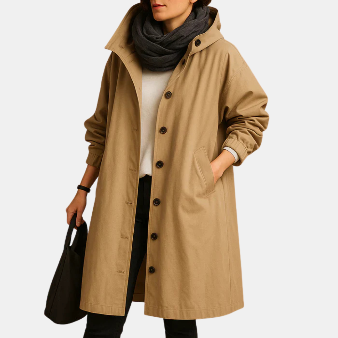 Manteau long imperméable pour femme avec capuche et poches