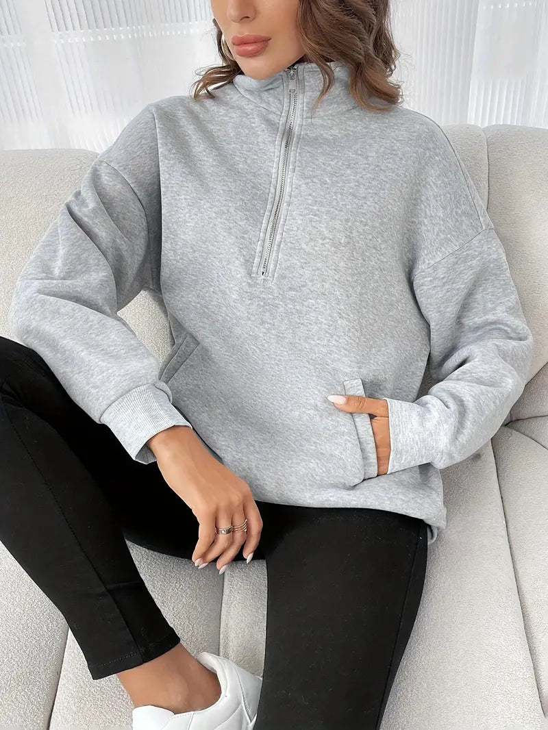 Pull-over décontracté demi-zippé pour femmes