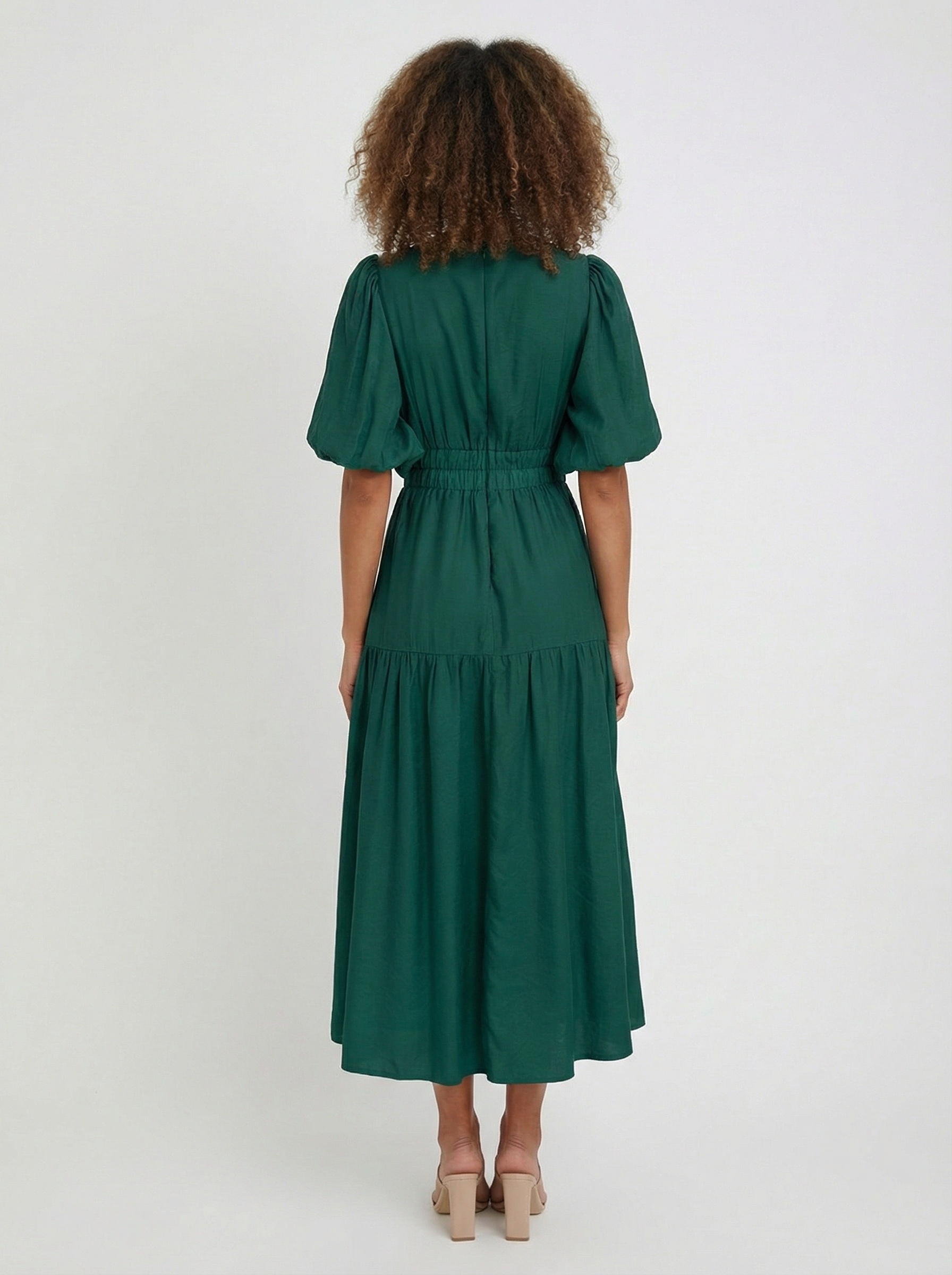 Robe midi élégante à manches bouffantes pour femme