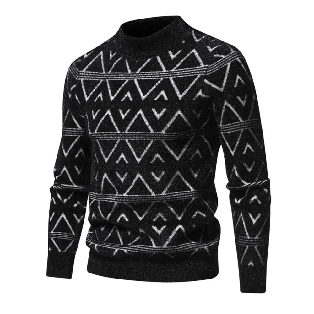 Pull à col ras du cou à motif géométrique pour hommes