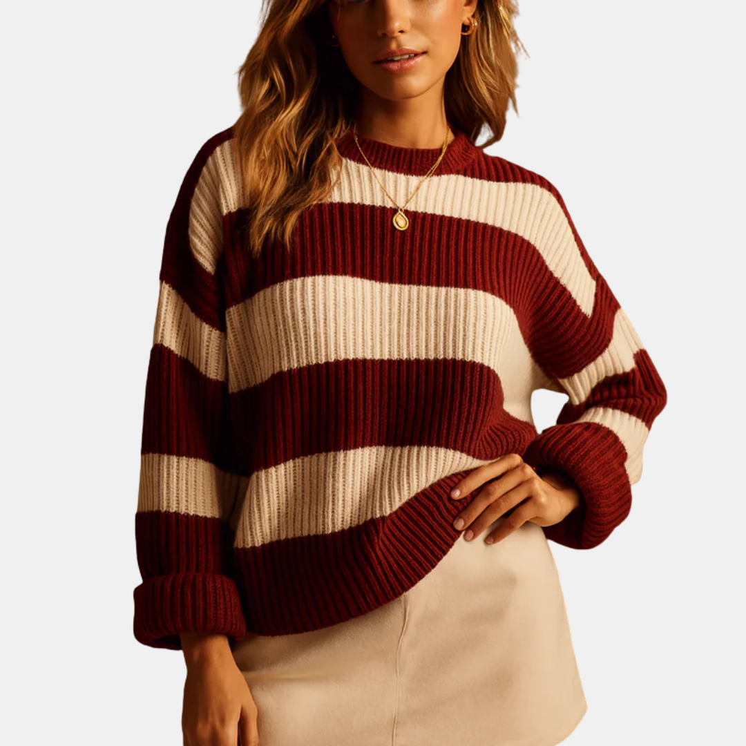 Pull femme à rayures larges en maille douce