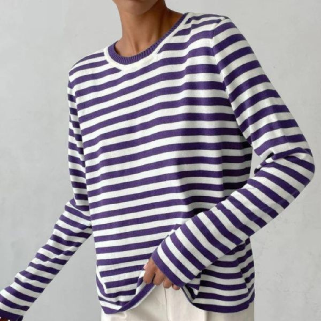 Pull femme rayé coupe décontractée en maille douce