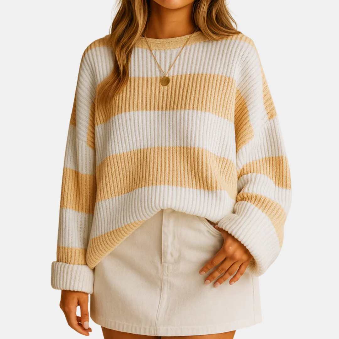 Pull femme à rayures larges en maille douce