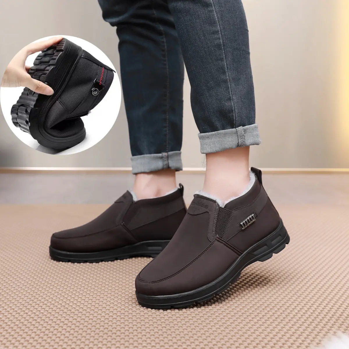 Chaussures d'hiver thermiques pour hommes avec doublure en peluche