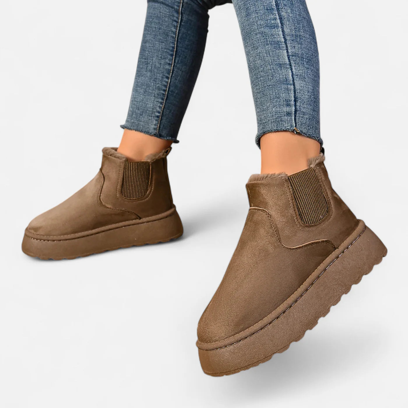 Bottines courtes à plateforme en peluche pour femme