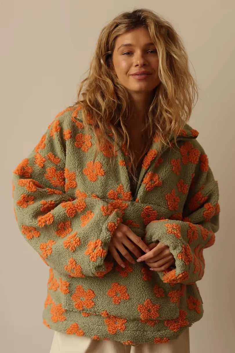 Pull chaud à motif floral pour femme – Style cosy et tendance
