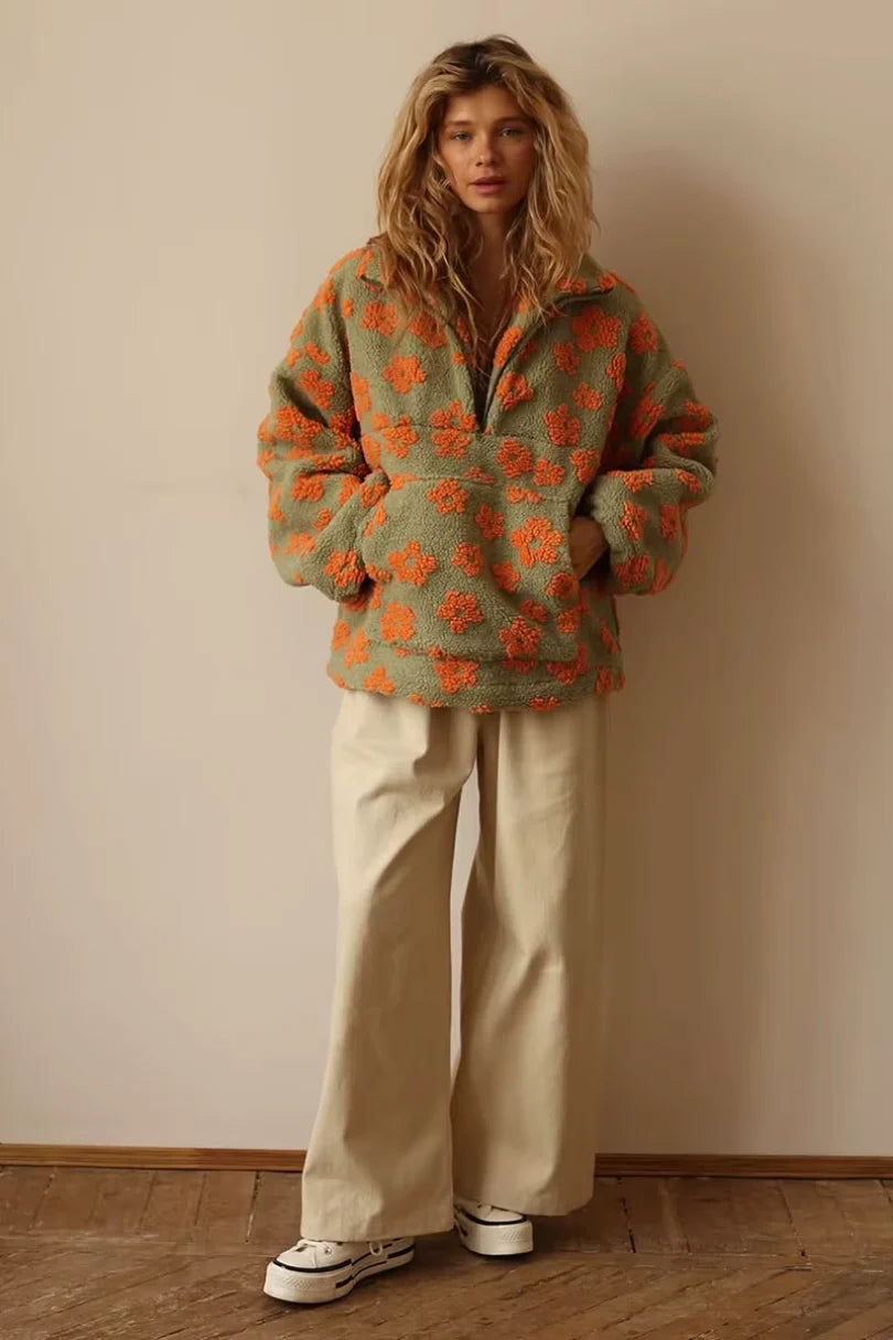 Pull chaud à motif floral pour femme – Style cosy et tendance