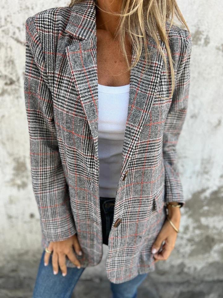 Veste blazer femme à carreaux élégante coupe ajustée