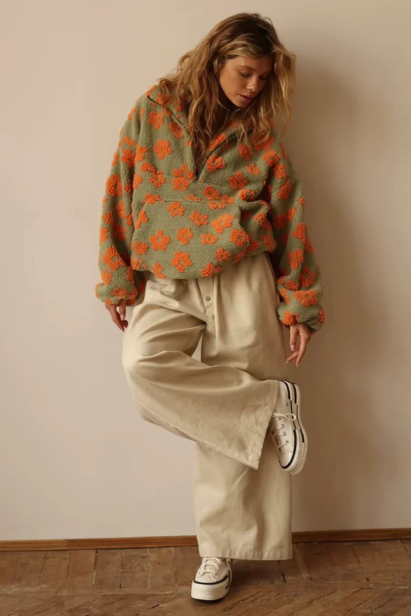 Pull chaud à motif floral pour femme – Style cosy et tendance