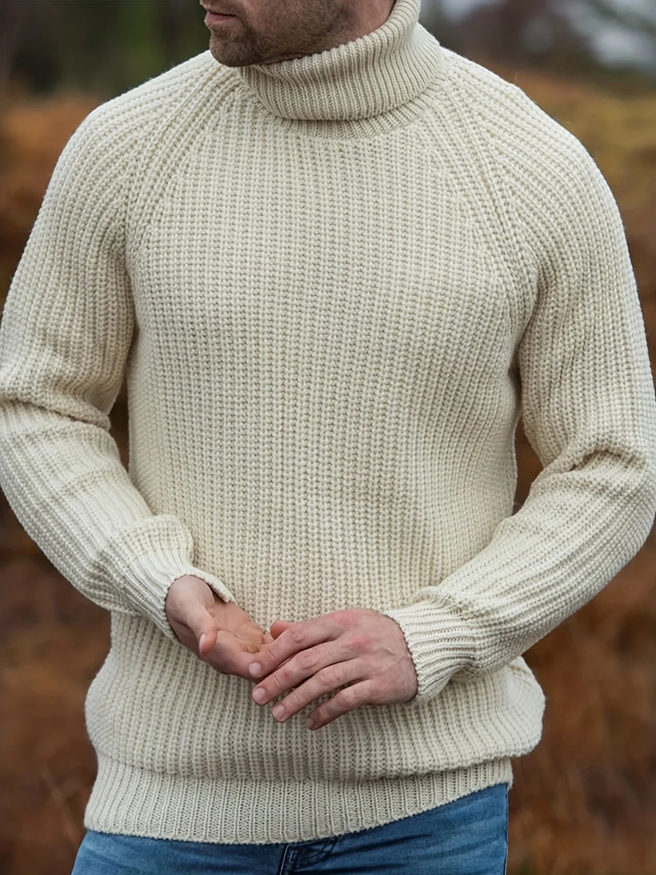 Pull à col roulé en tricot classique pour hommes