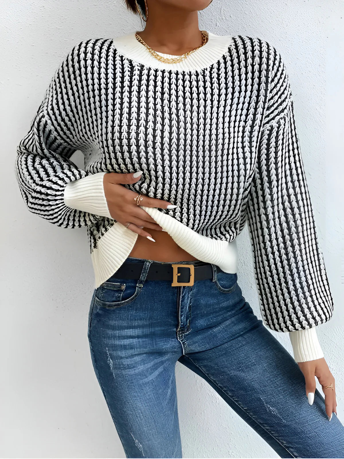 Pull en tricot rayé contrasté pour femmes