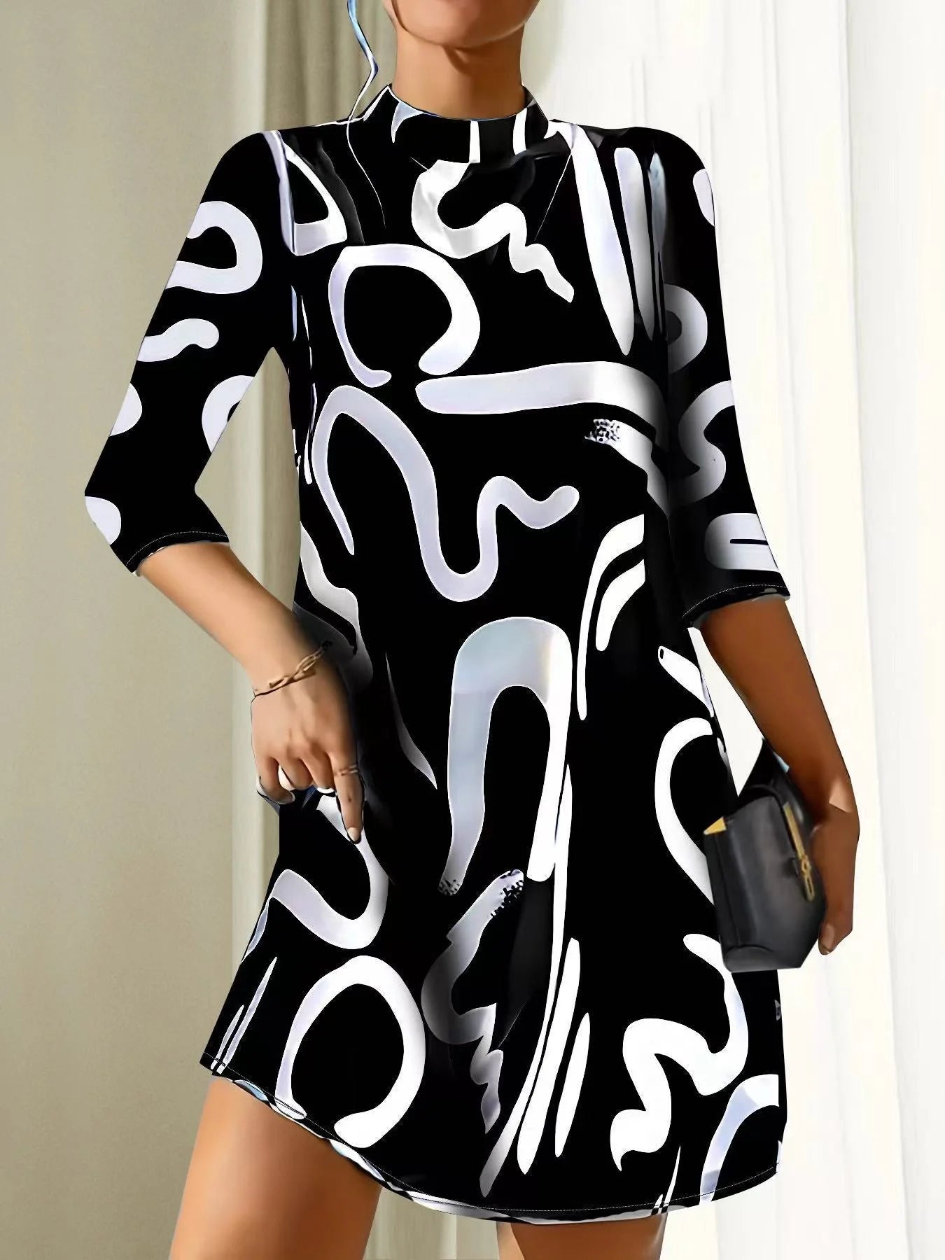 Robe trapèze chic à col montant
