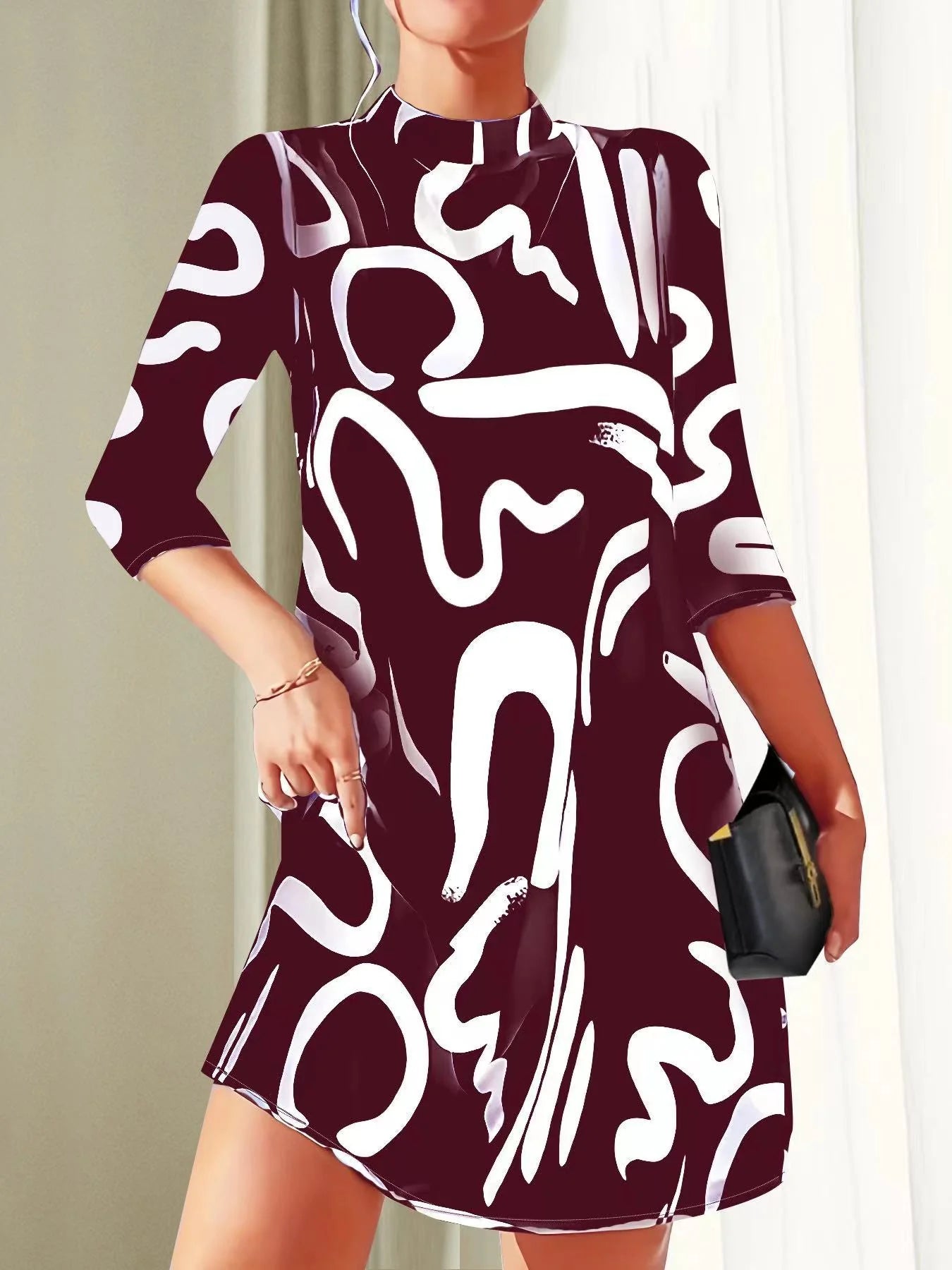 Robe trapèze chic à col montant